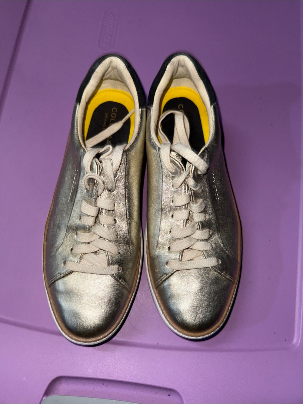 Cole Haan Metallic Silver Leather Lace-Up Sneakers